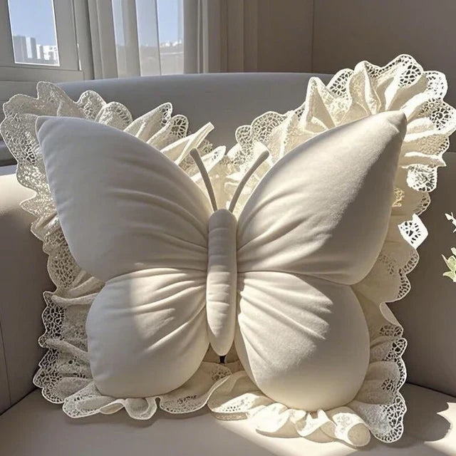 Pack of 1 pack velvet butterfly cushion ( off white )
