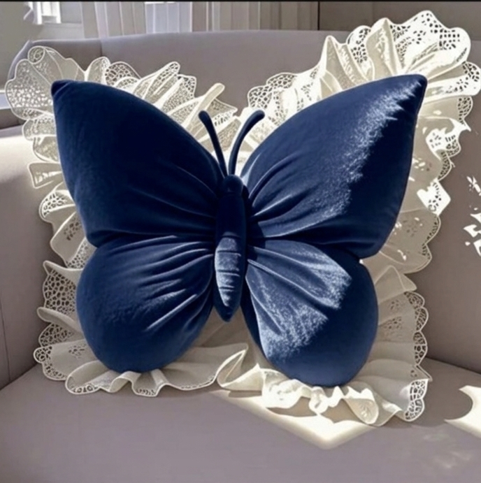 Pack of 1 pack velvet butterfly cushion ( Blue )