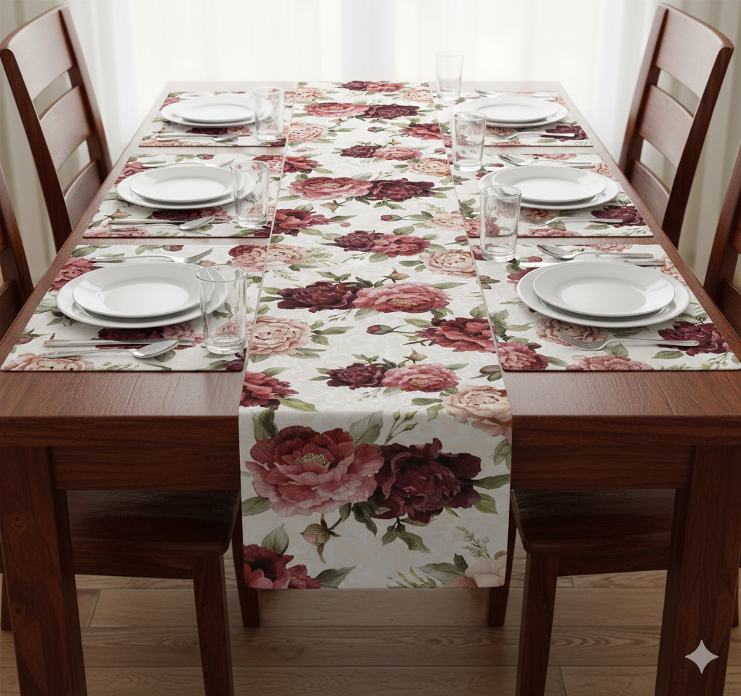 Pack of 7 pack velvet decorative laser table runner Beige & white
