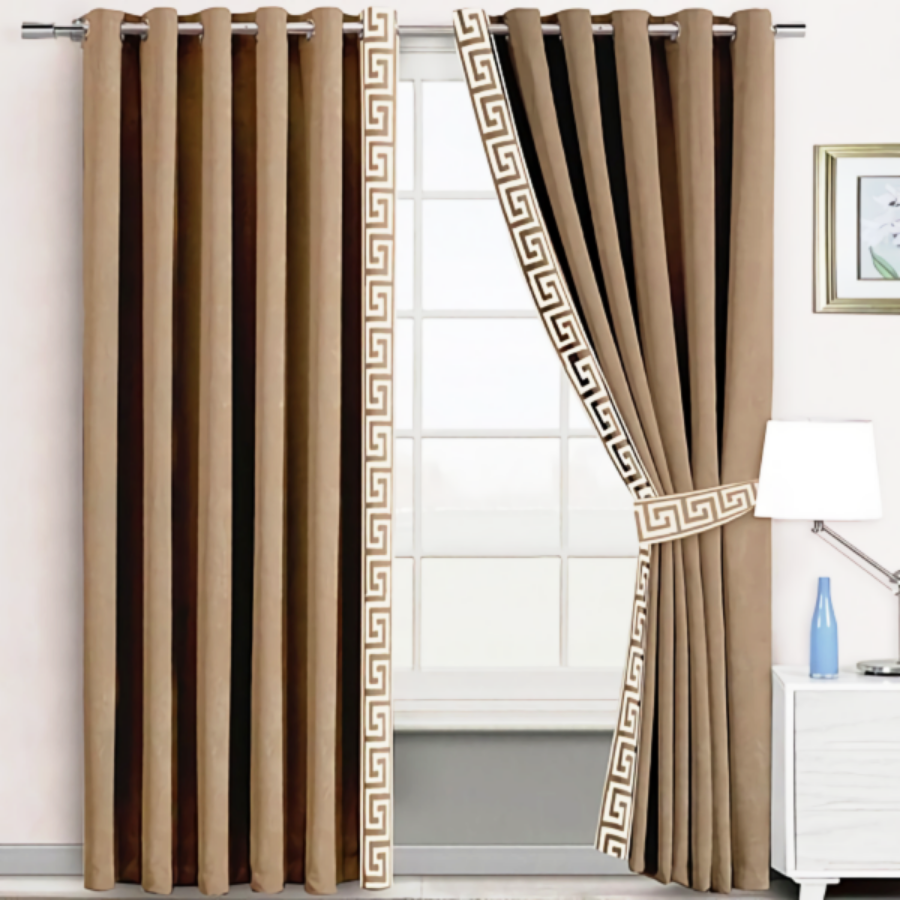 Luxury velvet curtain side border design ( Camel &White )