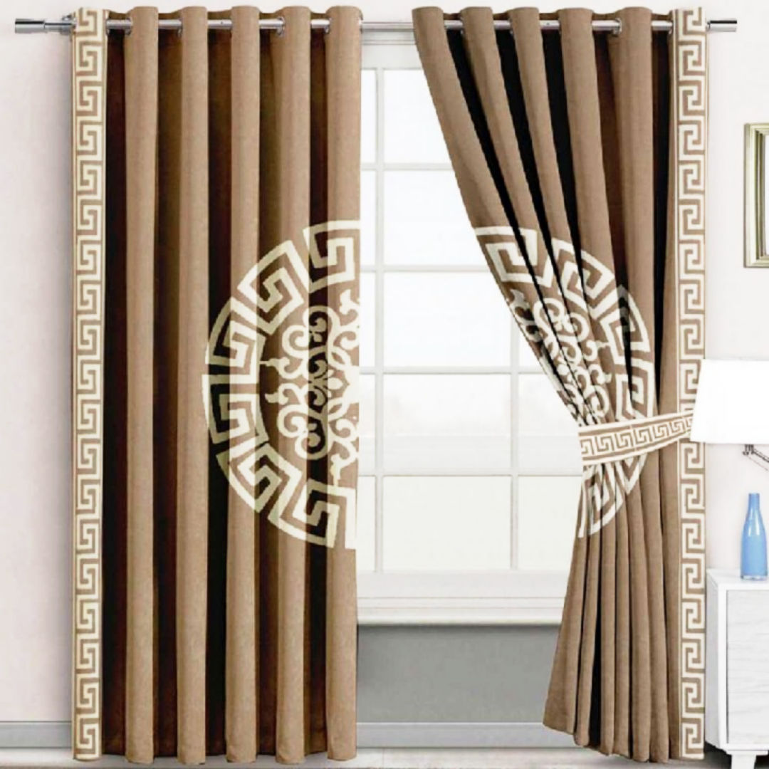 Luxury velvet curtain splendid design ( Camel & White )