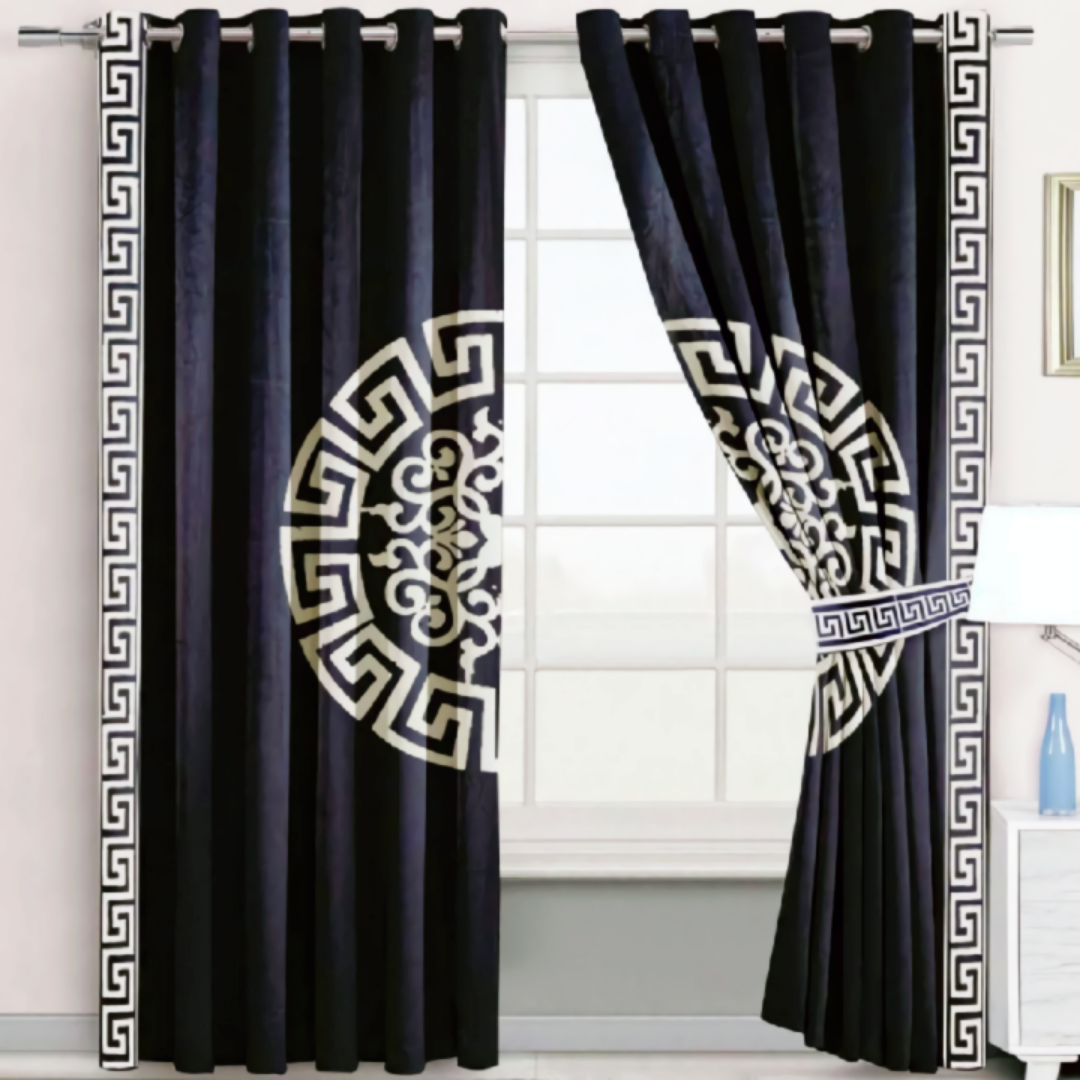 Luxury velvet curtain splendid design ( Black & White )