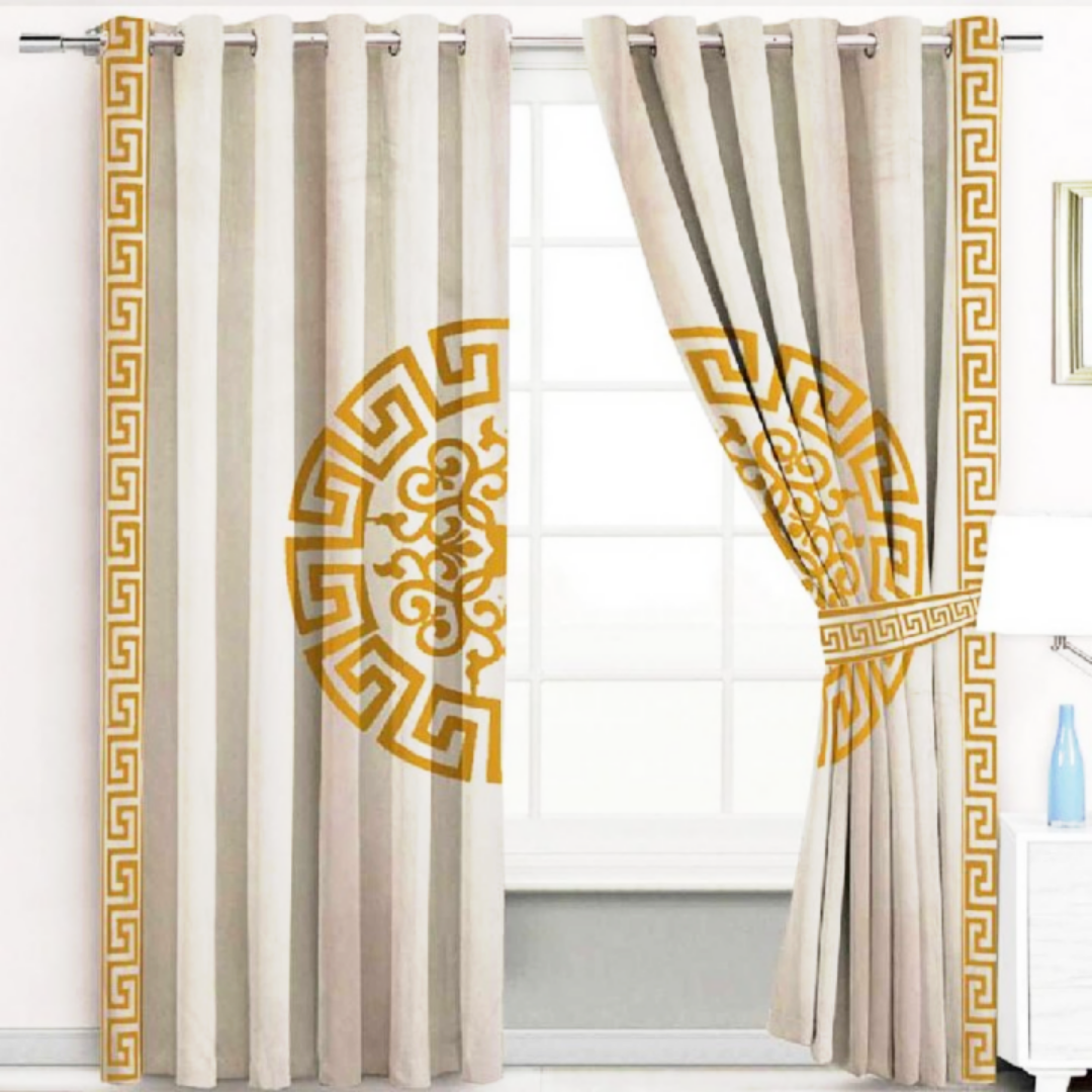 Luxury velvet curtain splendid design ( Cream & Gold )