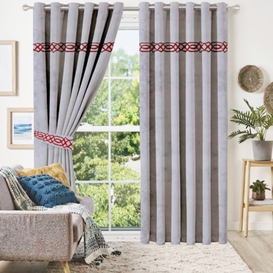 Luxury velvet curtain top single design ( Grey &Maroon )