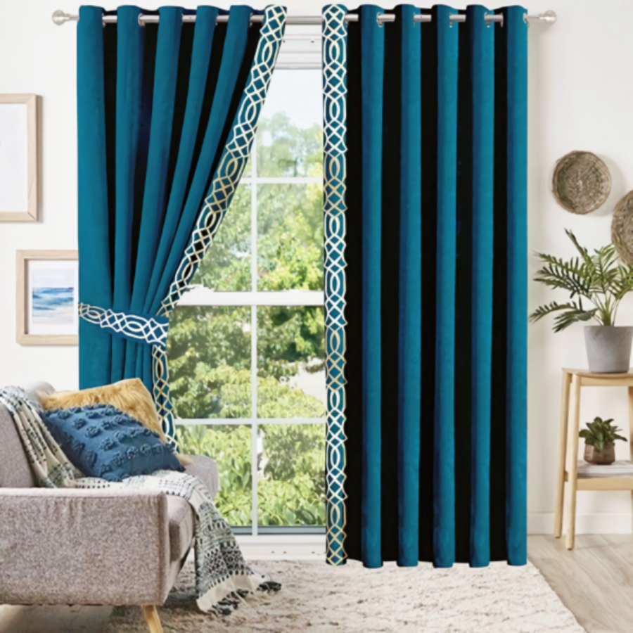 Luxury velvet curtain side border design ( Tell & White )