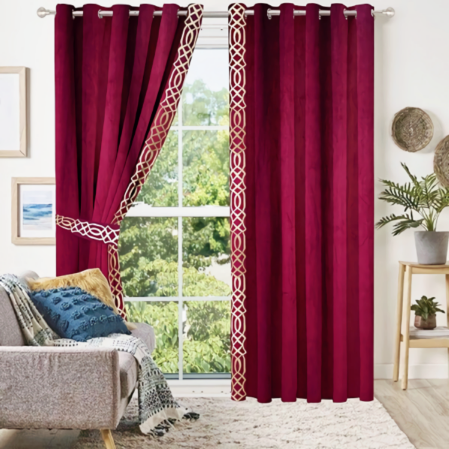 Luxury velvet curtain side border design ( Maroon & White )