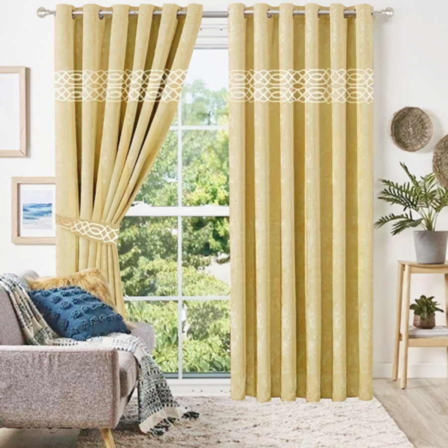 Luxury velvet curtain top border design ( light gold &cream )