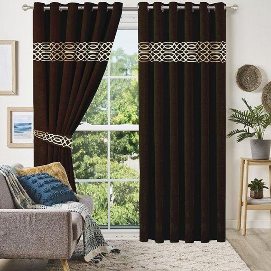 Luxury velvet curtain top border design ( brown &white )