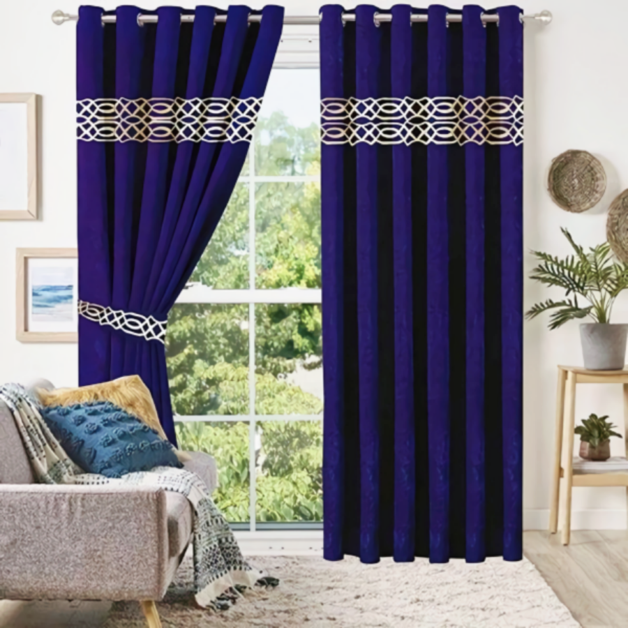Luxury velvet curtain top border design ( Navy blue & white )