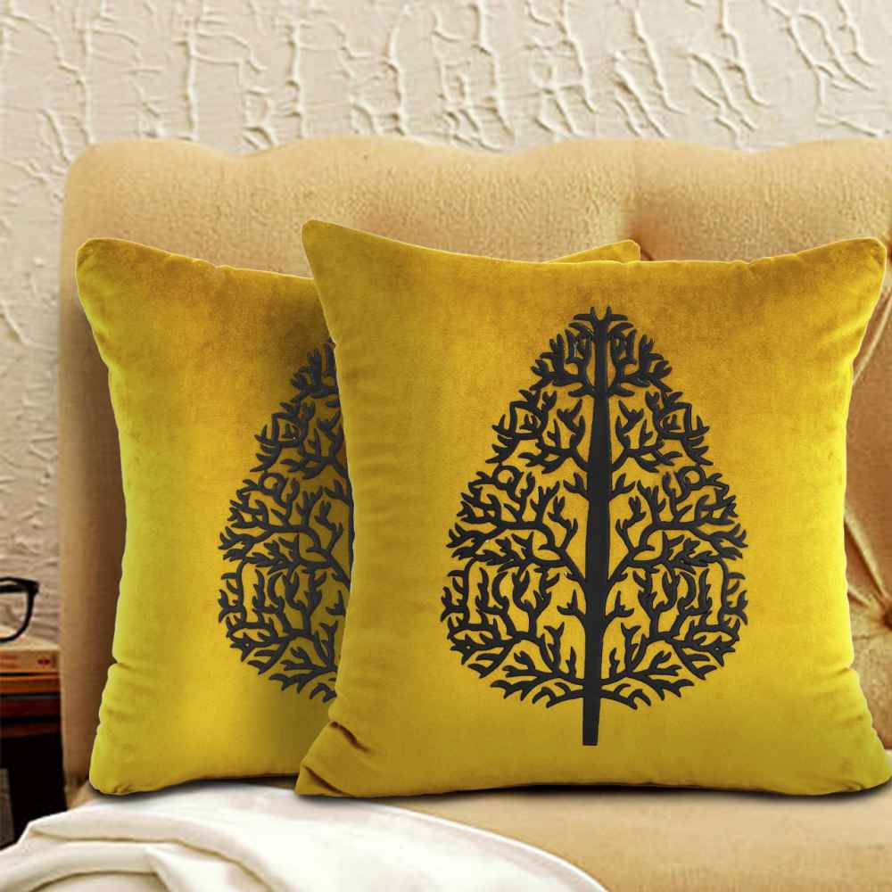 Pack of 2 pes velvet decorative cushion m ( yellow & black )