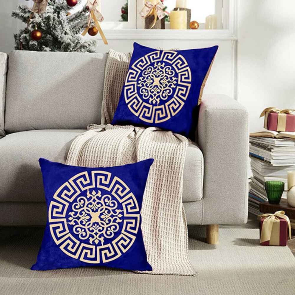 Pack of 2 pes velvet decorative cushion ( Royal blue & Gold)