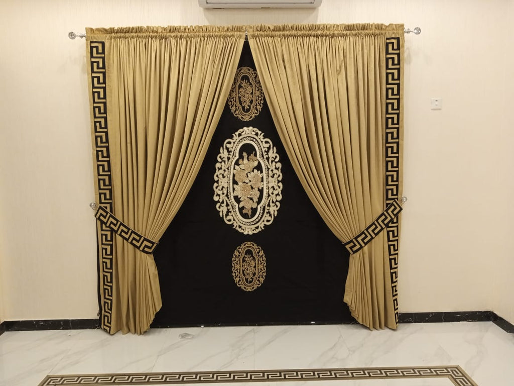 Luxury velvet fabric Blind & Curtain Set ( Black &Gold )