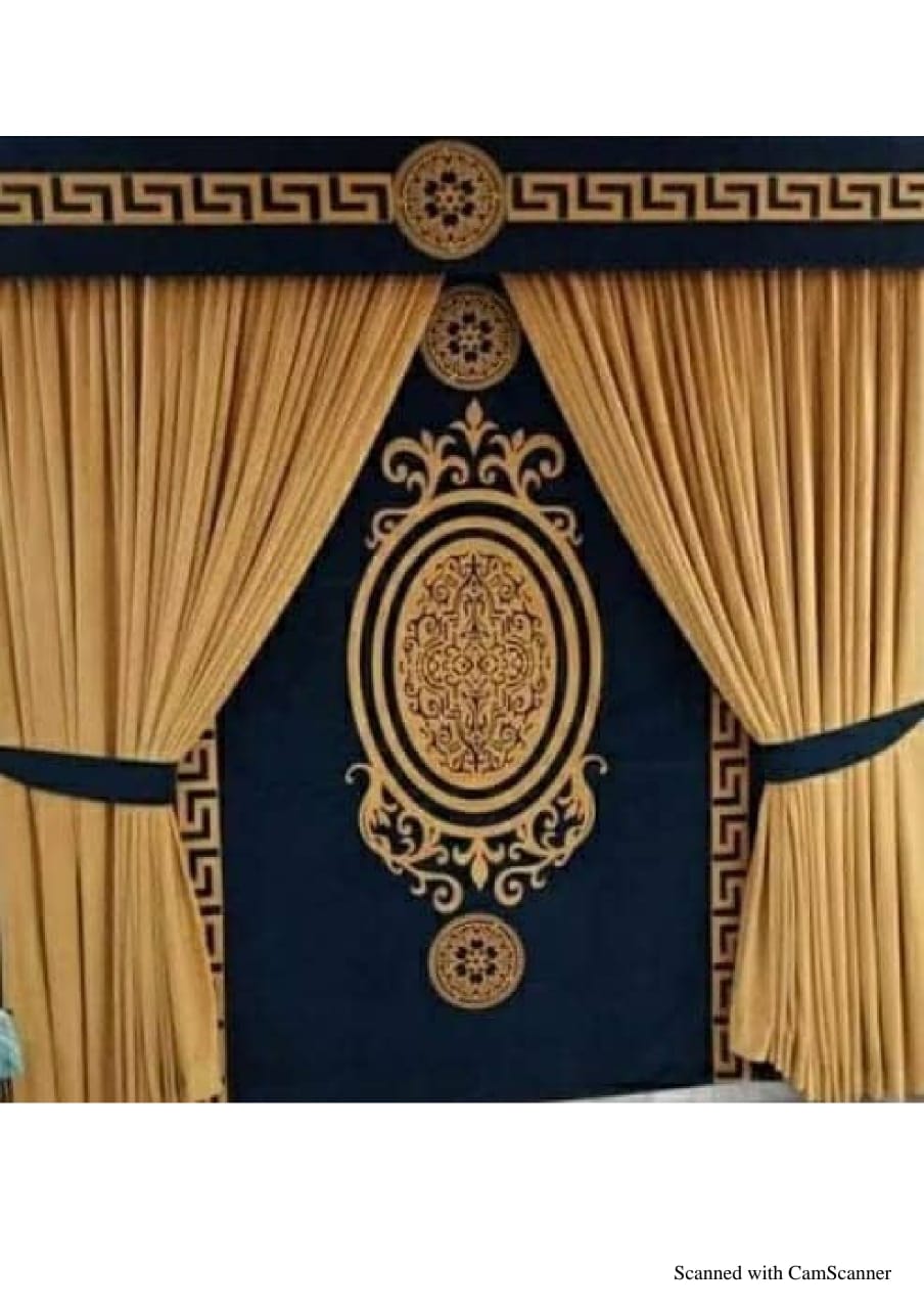Luxury velvet fabric Blind & Curtain Set ( Black & Gold )