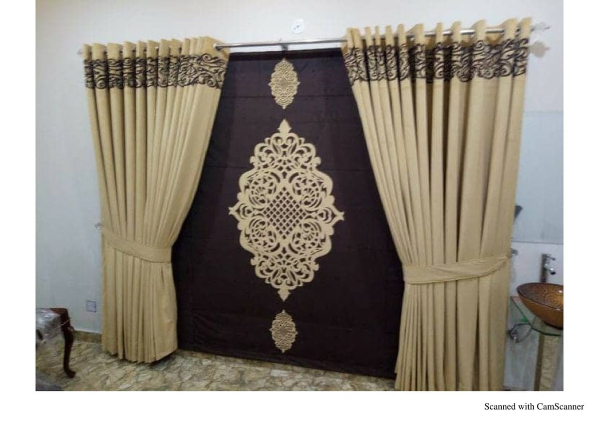 Luxury velvet fabric Blind & Curtain Set ( Beige & L- black )