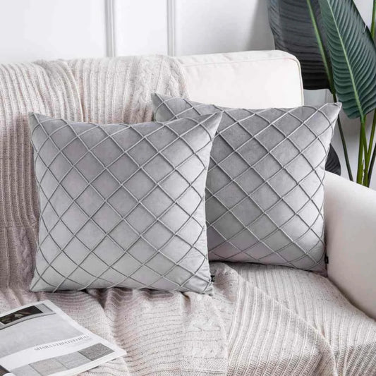 Pack of 2pack velvet decorative cushion (Silver-GREY)