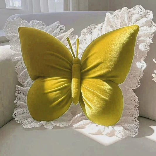 Pack of 1 pack velvet butterfly cushion  ( yellow )