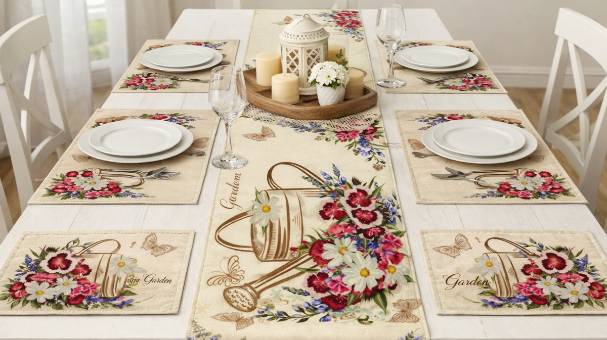 Pack of 7 pack velvet decorative lazer table runner Grey & white