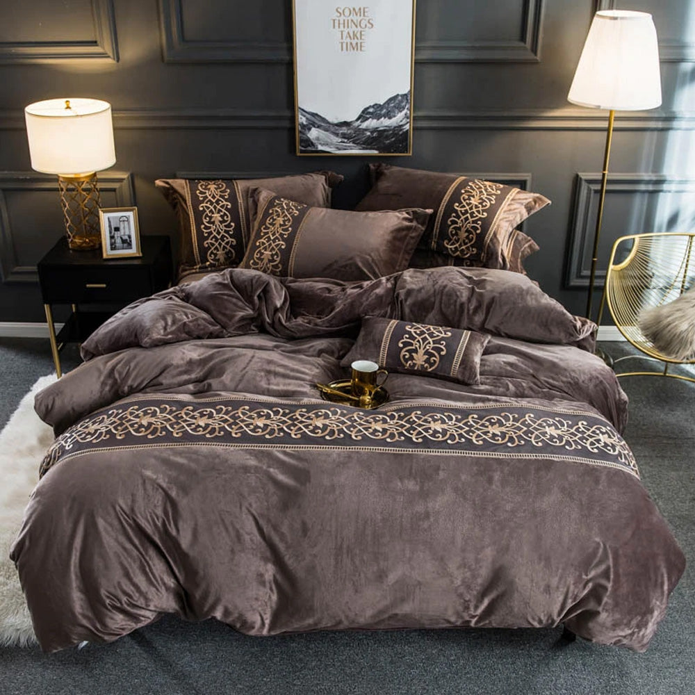 Laser velvet Duvet set 8 Pieces(brown)