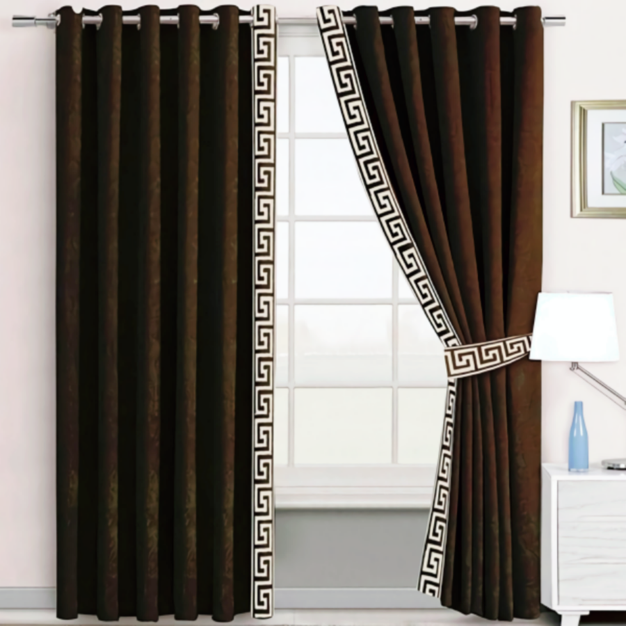 Luxury velvet curtain side border design (  Brown &White )