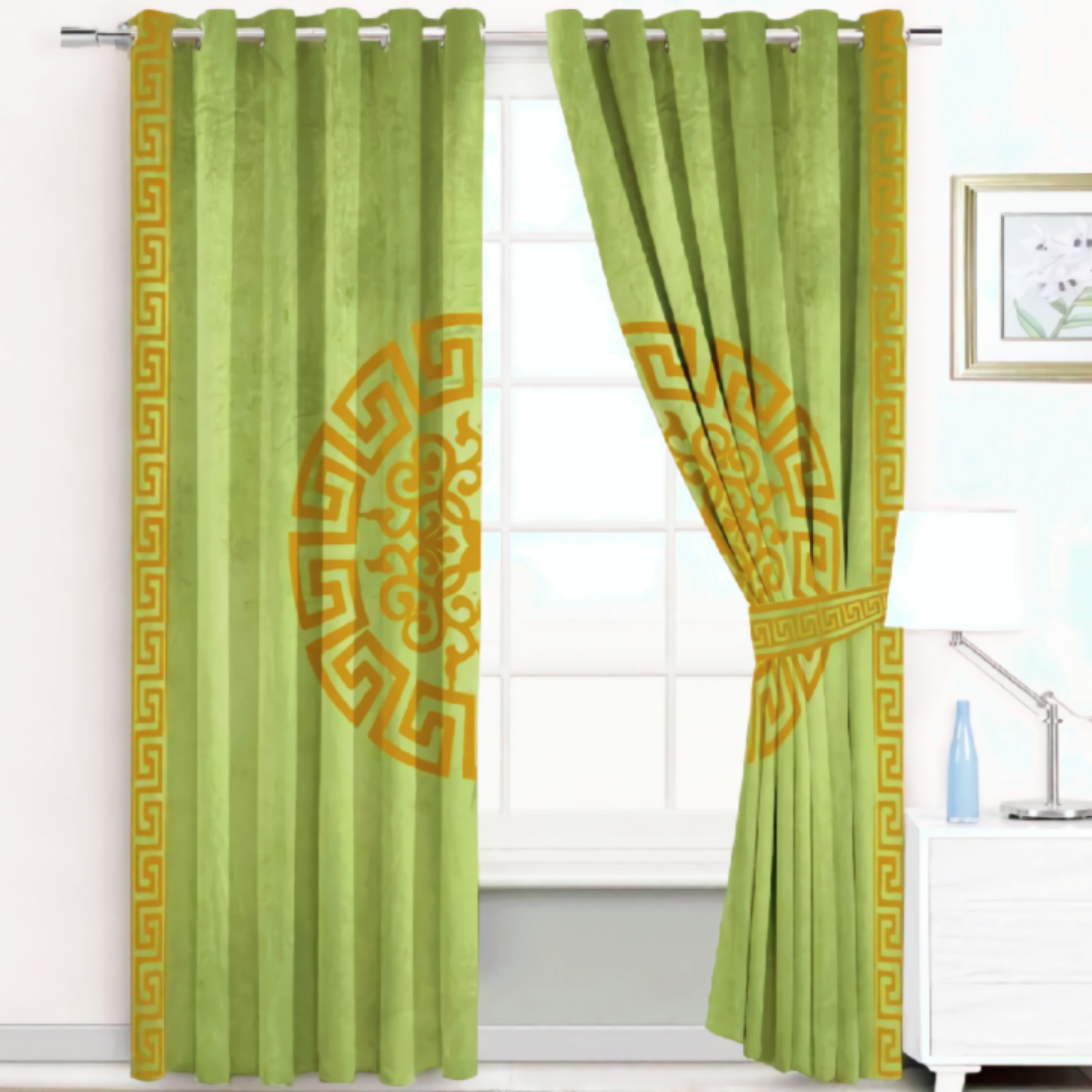 Luxury velvet curtain splendid design ( Parrot green &Gold )