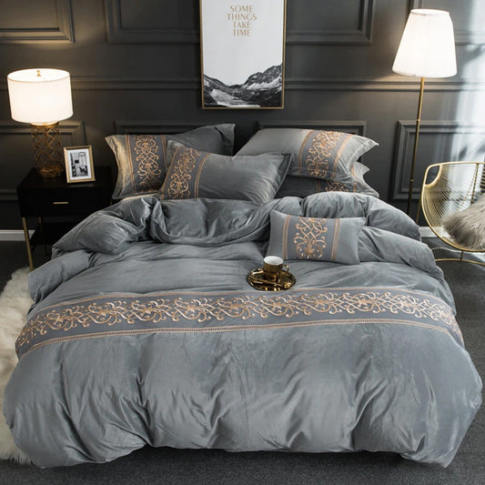 Laser velvet Duvet set 8 Pieces( GREY)
