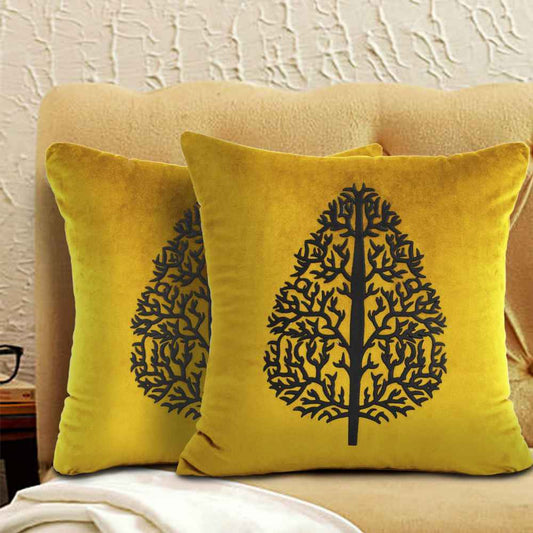 Pack of 2 pes velvet decorative cushion m ( yellow & black )